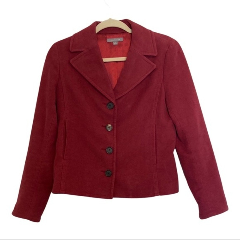 Ann Taylor Red Cotton Sueded Blazer Jacket Four Button Notched Lapel Size 4